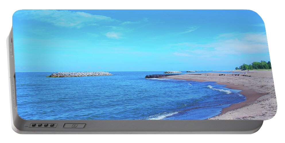 On The Beach Lake Erie Portable Battery Charger featuring the photograph On The Beach Lake Erie by Randy Steele