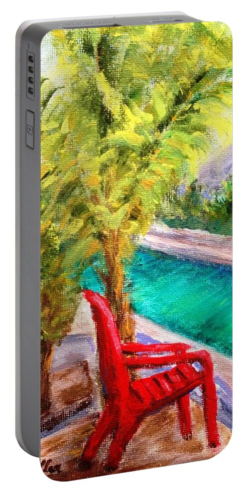 Adirondack Chair Portable Battery Charger featuring the painting On the canal by Donna Muller