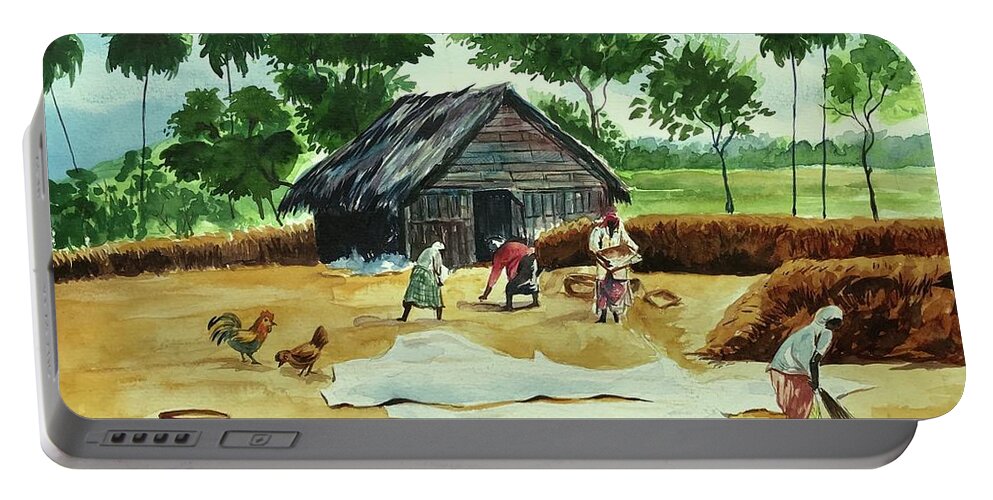 Agriculture Portable Battery Charger featuring the painting On the field by George Jacob