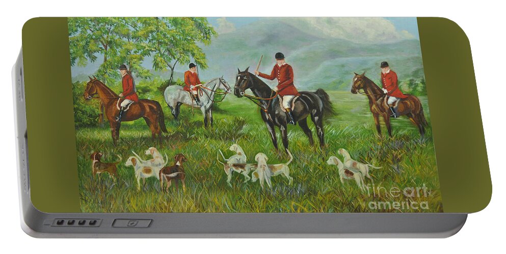 Fox Hunt Portable Battery Charger featuring the painting On The Hunt by Charlotte Blanchard