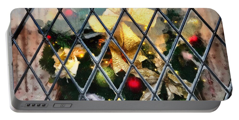 Christmas Holiday Window Outside Inside Portable Battery Charger featuring the photograph On the Outside Looking In by Nora Martinez