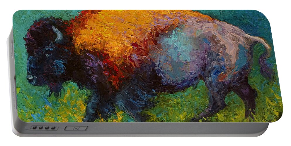 Bison Portable Battery Charger featuring the painting On The Run by Marion Rose