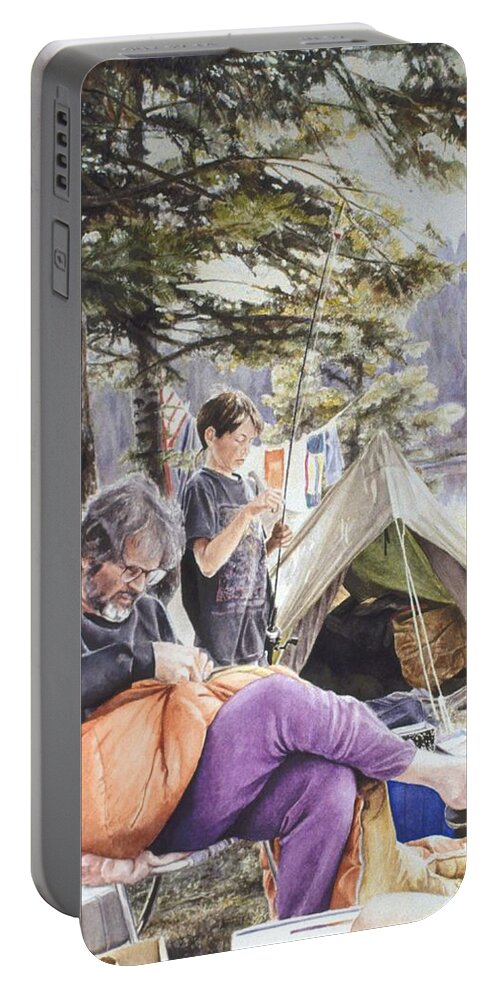 Landscape Portable Battery Charger featuring the painting On Tulequoia Shore by Barbara Pease
