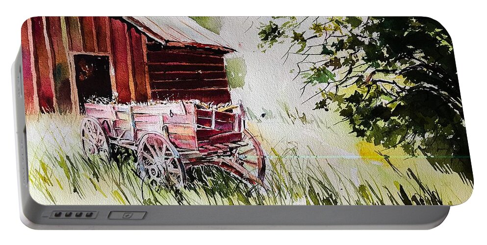Old Wagon Portable Battery Charger featuring the painting Once upon a time by George Jacob