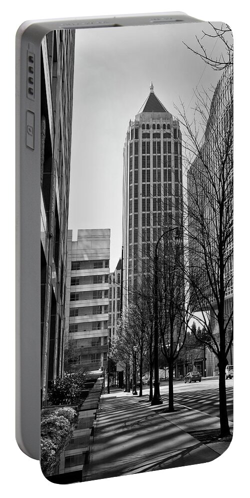 Midtown Atlanta Portable Battery Charger featuring the photograph One Atlantic Center in Black and White by Jill Lang