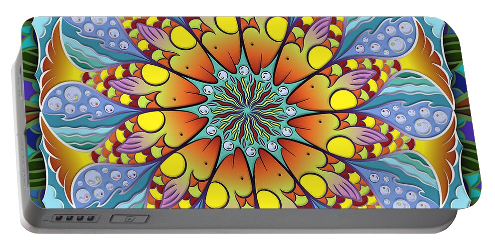 Mandala Portable Battery Charger featuring the digital art One Fish by Becky Titus