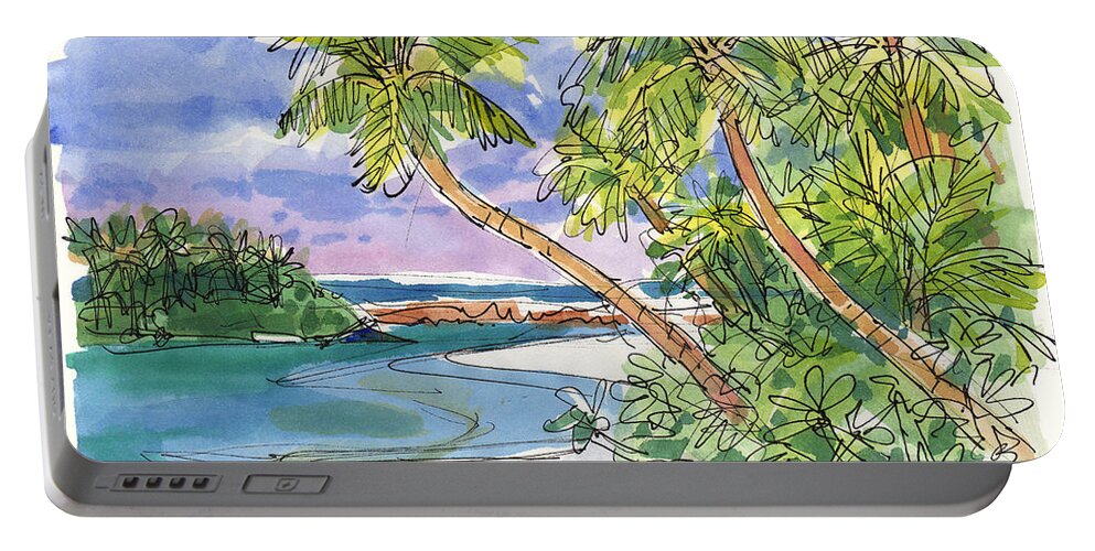 Cook Islands Portable Battery Charger featuring the painting One-Foot-Island, Aitutaki by Judith Kunzle