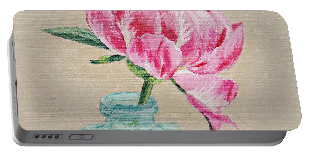 Color Portable Battery Charger featuring the painting One Peony by Masha Batkova