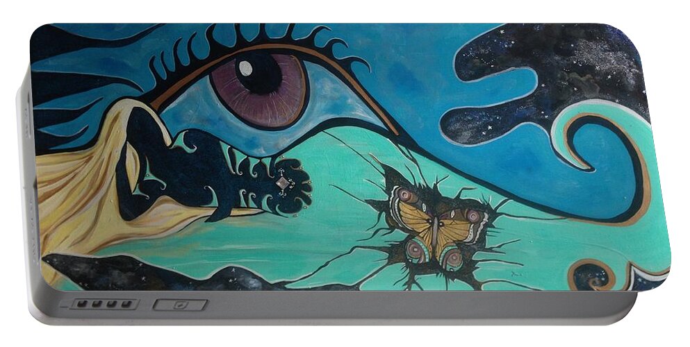 Eye Portable Battery Charger featuring the mixed media Oneness by Tracy McDurmon