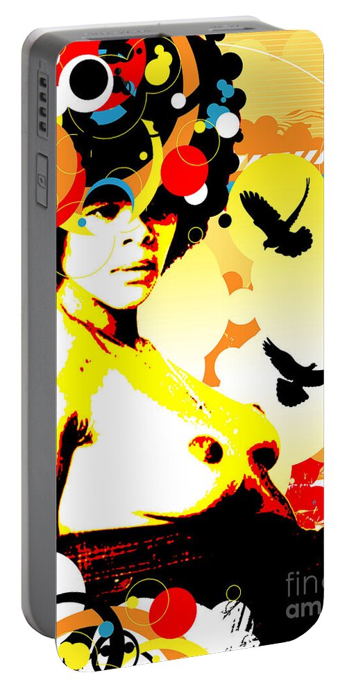 Nostalgic Seduction Portable Battery Charger featuring the mixed media Nostalgic Seduction - Onyx Doves by Chris Andruskiewicz