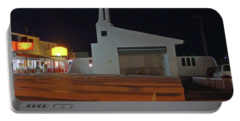 Benches Portable Battery Charger featuring the photograph Open Air Church, Cala'n Forcat, Menorca by Rod Johnson