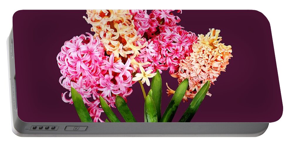 Hyacinth Portable Battery Charger featuring the photograph Orange and Pink Hyacinths by Susan Savad