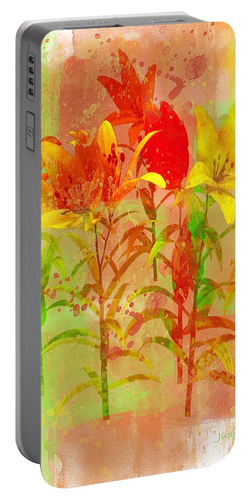 Lilies Portable Battery Charger featuring the digital art Orange and Yellow Lilies by Judi Suni Hall