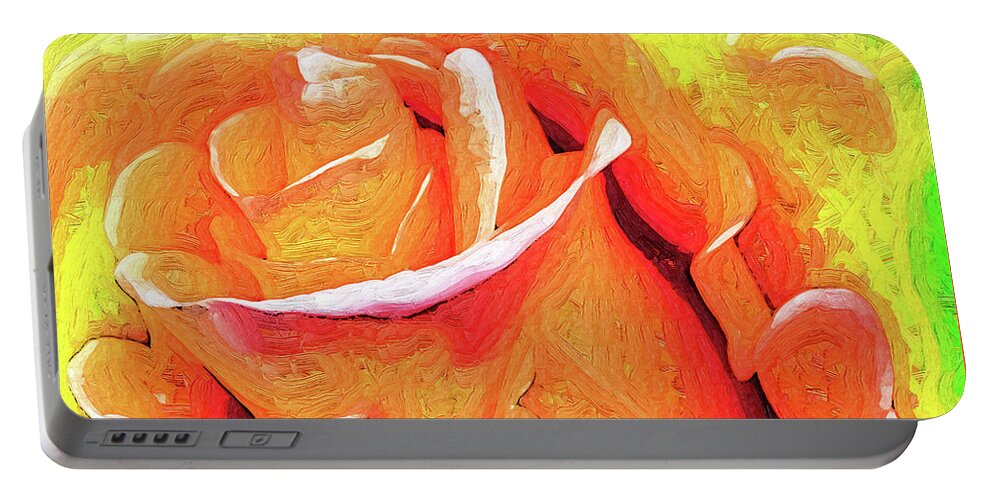 Rose Portable Battery Charger featuring the digital art Orange Flame Rose by Kirt Tisdale