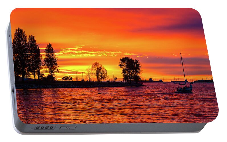 Sunset Portable Battery Charger featuring the photograph Orange Glow Sunset at Sunset Beach in Vancouver BC by David Gn
