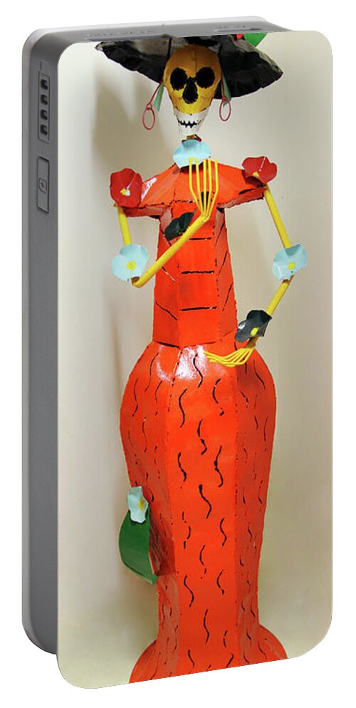Orange Lady With A Black Hat Portable Battery Charger featuring the photograph Orange Lady with a Black Hat by Jennifer Robin