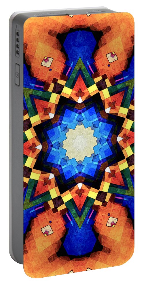 Mosaic Portable Battery Charger featuring the digital art Orange Mosaic Abstract by Phil Perkins