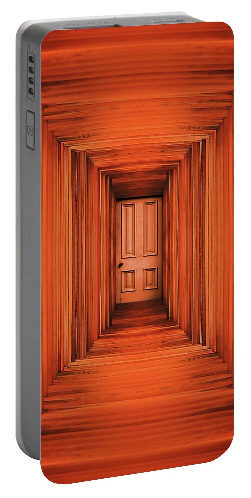 Hall Portable Battery Charger featuring the digital art Orange Planks Hall And Door by Phil Perkins