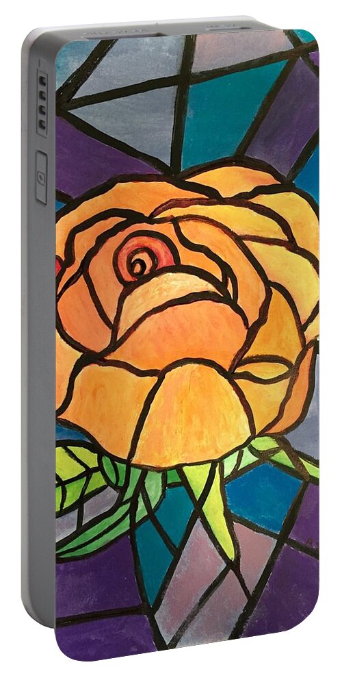 Stained Glass Portable Battery Charger featuring the painting Orange Rose by Anne Sands