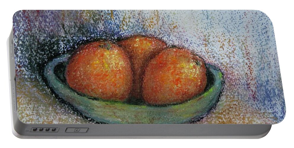 Orange Portable Battery Charger featuring the painting Oranges in Celadon Bowl by Laurie Morgan