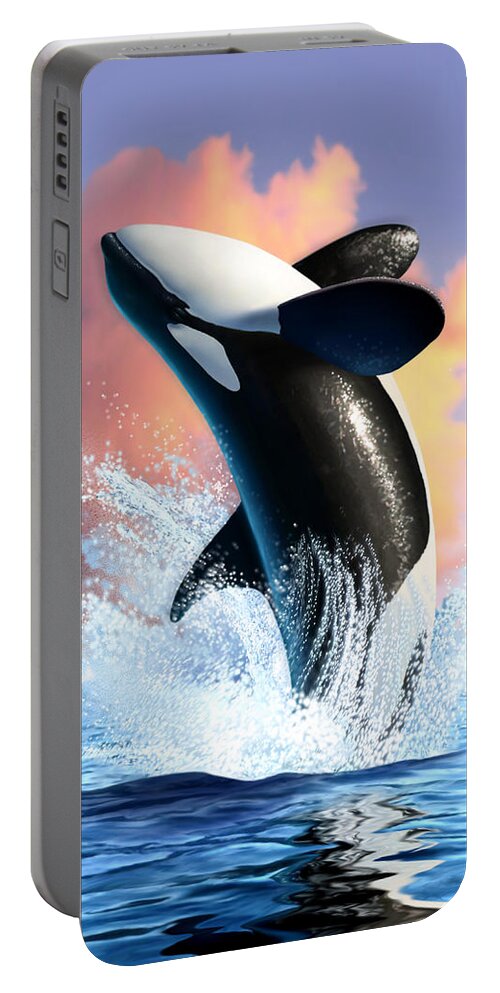 Orca Portable Battery Charger featuring the digital art Orca 1 by Jerry LoFaro