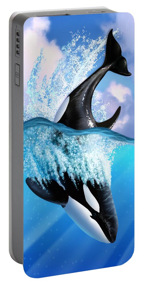 Killer Whale Portable Battery Charger featuring the digital art Orca 2 by Jerry LoFaro