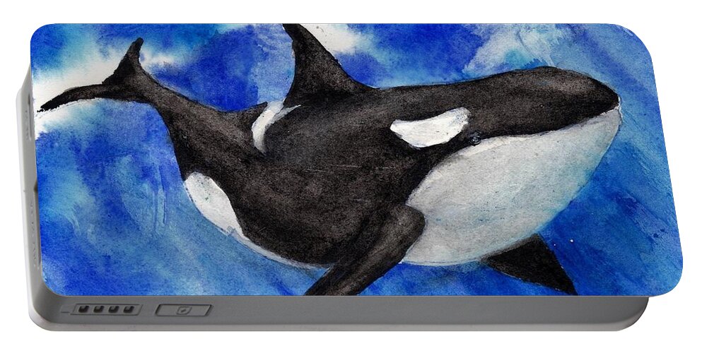 Ocean Portable Battery Charger featuring the painting Orca Baby by Randy Sprout