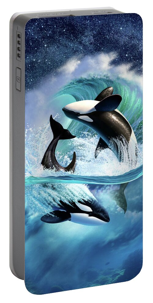 Orca Portable Battery Charger featuring the digital art Orca Wave by Jerry LoFaro
