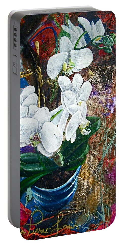 Orchid Portable Battery Charger featuring the painting Orchid You by Laura Pierre-Louis