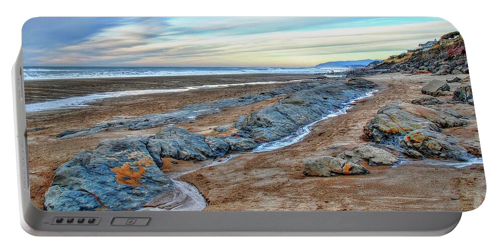 Rocks Sand Beach Water Ocean Sky Portable Battery Charger featuring the photograph Oregon Coast two by Wendell Ward