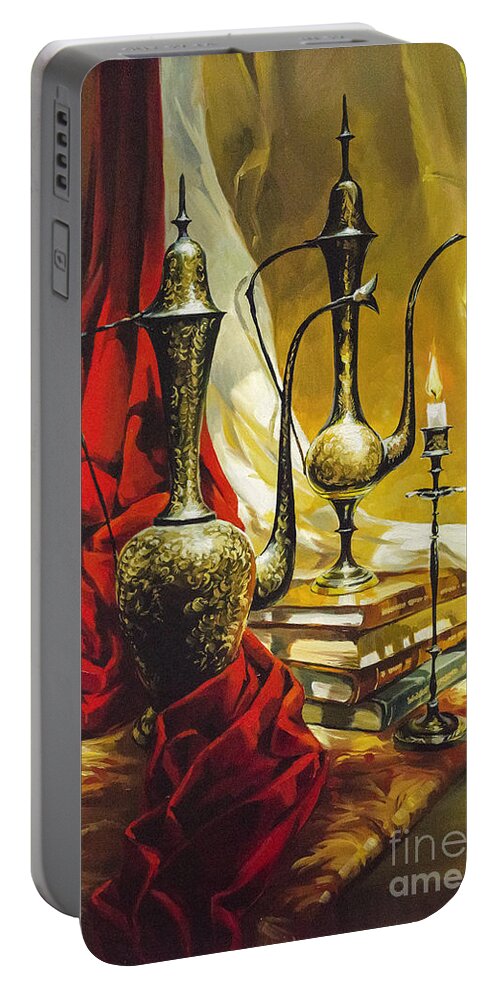 Maria Rabinky Portable Battery Charger featuring the painting Oriental Jugs by Maria Rabinky