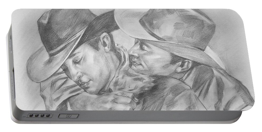 Original Art Portable Battery Charger featuring the drawing Original Charcoal Drawing Art Portrait Of Cowboys On Paper #16-3-18-01 by Hongtao Huang