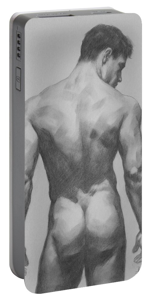 Original Drawing Portable Battery Charger featuring the drawing Original Drawing Artwork Male Nude Men On Paper #16-1-7 by Hongtao Huang