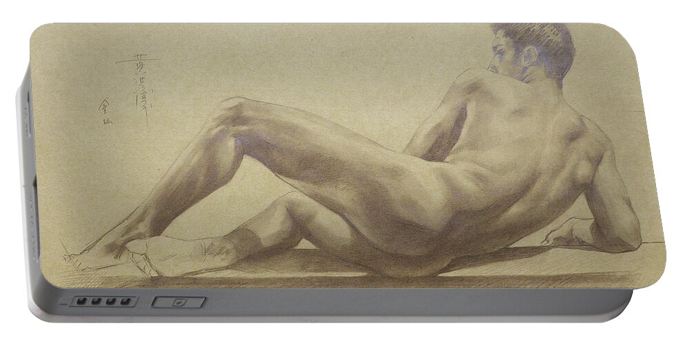 Original Art Portable Battery Charger featuring the drawing Original Drawing Male Nude Pencil On Paper #16-6-1 by Hongtao Huang