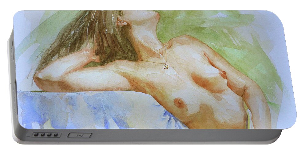 Original Art Portable Battery Charger featuring the painting Original Female Nude Sexy Nude On Paper #16-5-3 by Hongtao Huang