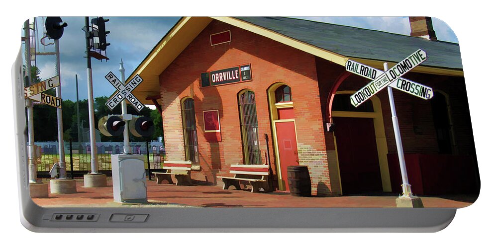 Orrville Ohio Portable Battery Charger featuring the photograph Orrville Train Station by Roberta Byram