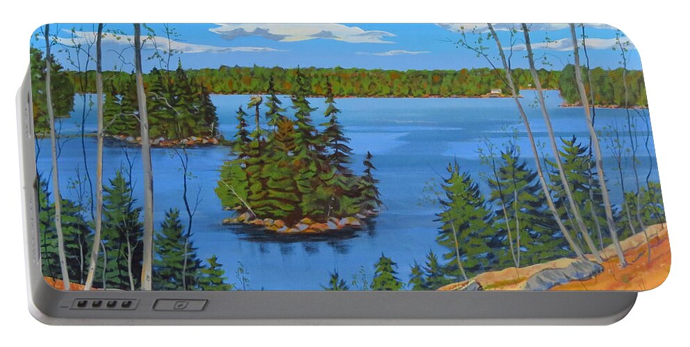 Canadian Shield Portable Battery Charger featuring the painting Osprey Island by David Gilmore