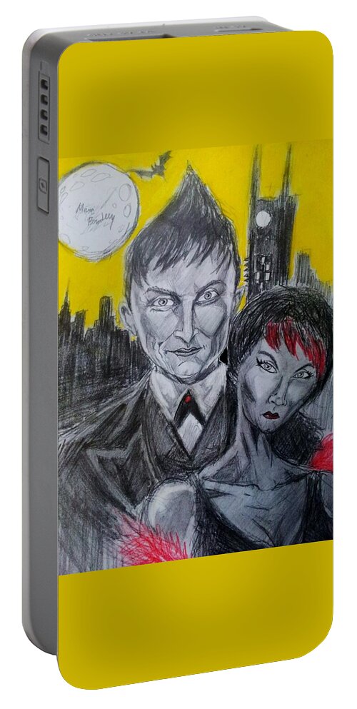 Moon Portable Battery Charger featuring the drawing Oswald And Fish by Mark Bradley