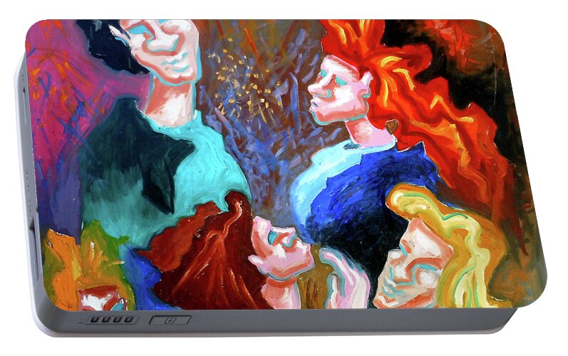 People Portable Battery Charger featuring the painting Out On The Town by Genevieve Esson