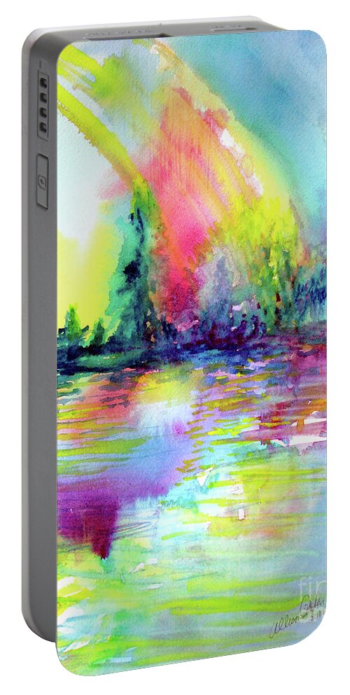 Rainbow Portable Battery Charger featuring the painting Over the Rainbow by Allison Ashton