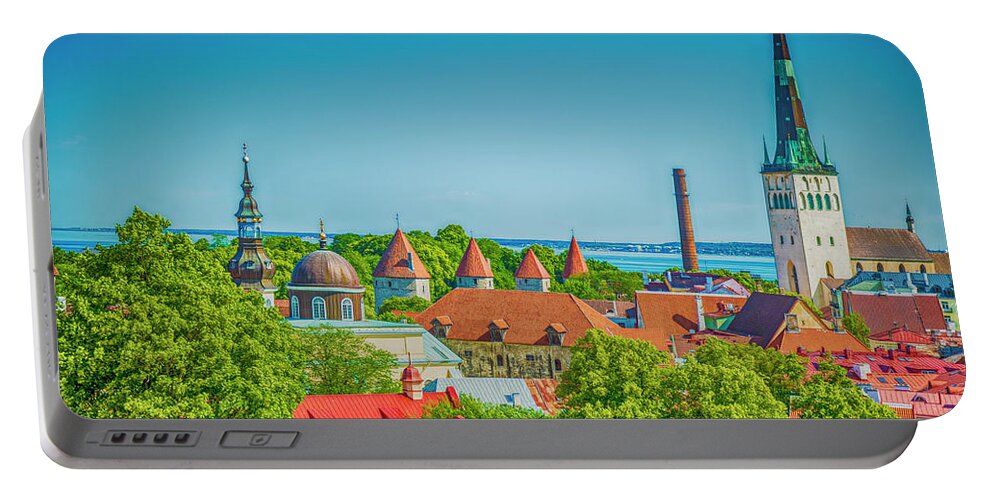 Tallinn Portable Battery Charger featuring the digital art Overlooking Tallinn by Mick Burkey