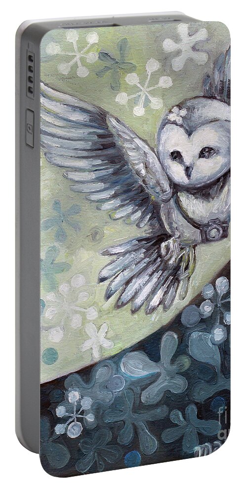 Owl Portable Battery Charger featuring the painting Owl Girl by Manami Lingerfelt