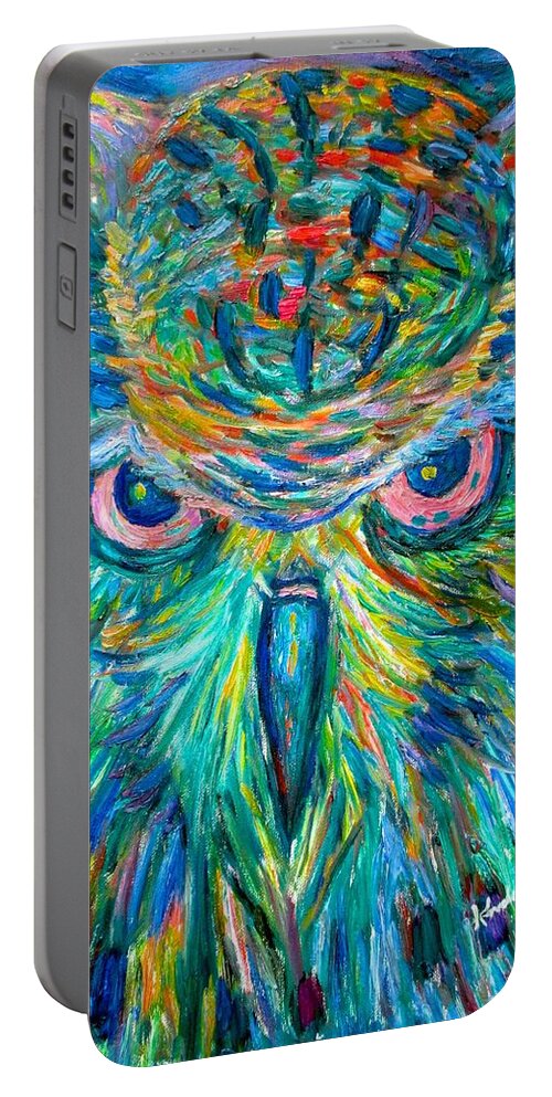 Abstract Owl Portable Battery Charger featuring the painting Owl Stare by Kendall Kessler