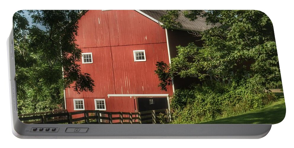 Barn Portable Battery Charger featuring the photograph 0035 - Oxford's Big Red I by Sheryl L Sutter