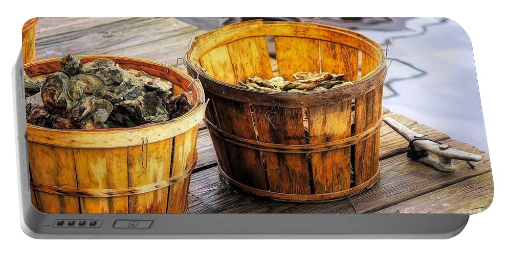 Oysters Portable Battery Charger featuring the photograph Oyster Basket Oil Painting Effect by Paulette Thomas