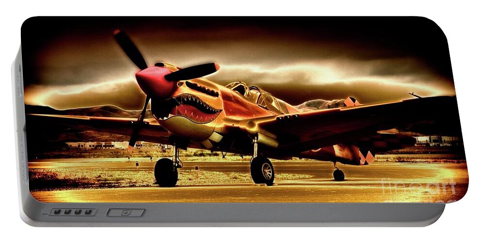 Transportation Portable Battery Charger featuring the photograph P-40 Warhawk Blazrd by Gus McCrea