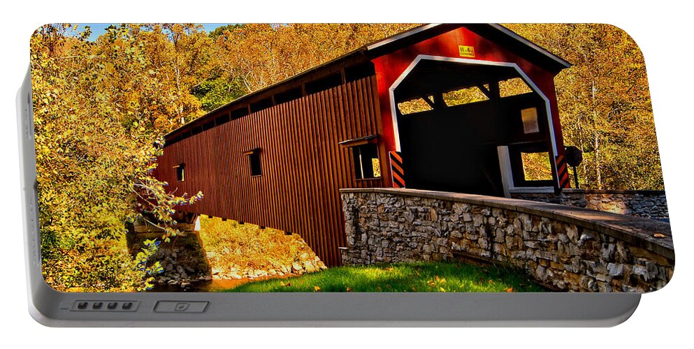 American Portable Battery Charger featuring the photograph Colemanville Covered Bridge by Nick Zelinsky Jr