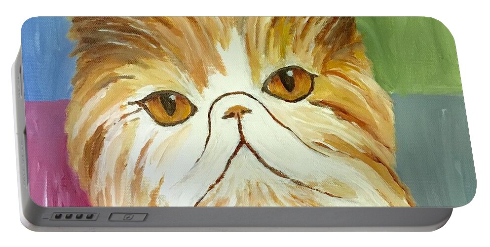 Cat Portable Battery Charger featuring the painting Pablo by Victoria Lakes