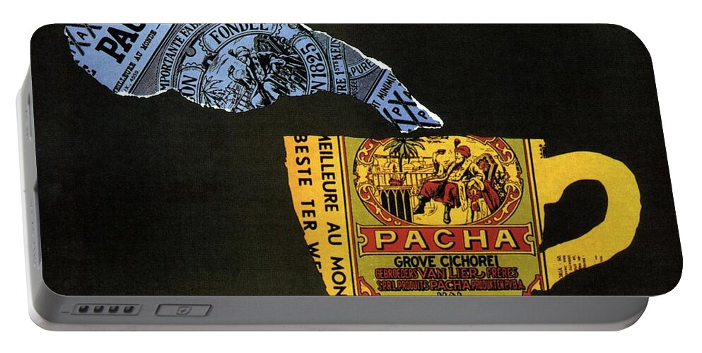 Pacha Portable Battery Charger featuring the mixed media Pacha Grove Cichorei - Chicory, Coffee - Brussels, Belgium - Vintage Advertising Poster by Studio Grafiikka