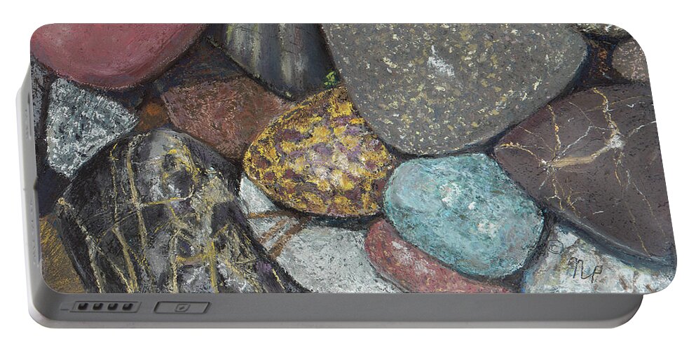 Birdseye Art Studio Portable Battery Charger featuring the painting Pacific NW Beach Rocks by Nick Payne